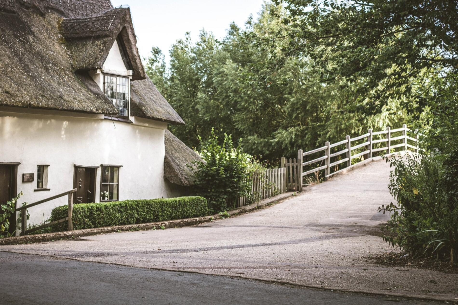 a white thatched property
